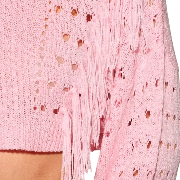 Cropped Sweater Pink Blue Knit Fringe - Picture 3 of 12